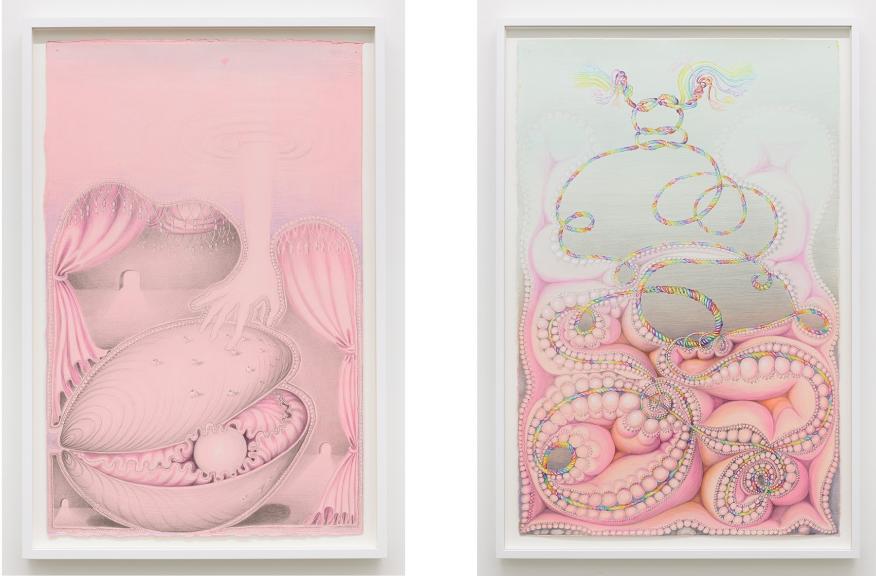 Left: Kinke Kooi,&amp;nbsp;In Touch, 2011;&amp;nbsp;acrylic, gouache, colored pencil on paper,&amp;nbsp;26h x 16 1/2w in/&amp;nbsp;66.04h x 41.91w cm

Right:&amp;nbsp;Kinke Kooi,&amp;nbsp;Bonding, 2019;&amp;nbsp;acrylic, gouache, fineliner on paper,&amp;nbsp;40 9/16h x 26w in/&amp;nbsp;103.03h x 66.04w cm

Inquire