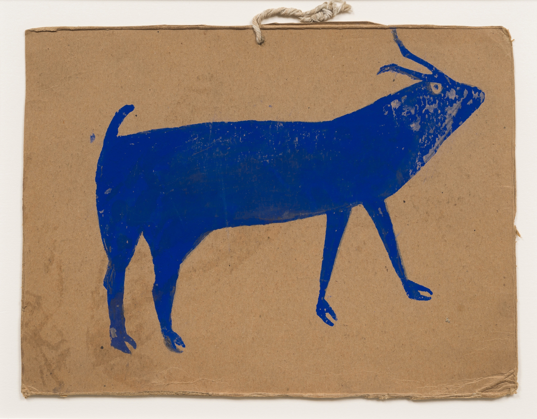 Bill Traylor,&amp;nbsp;Spiritual Blue Goat, 1939&amp;ndash;42;&amp;nbsp;poster paint on cardboard,&amp;nbsp;9h x 12w in/&amp;nbsp;22.86h x 30.48w cm

Inquire