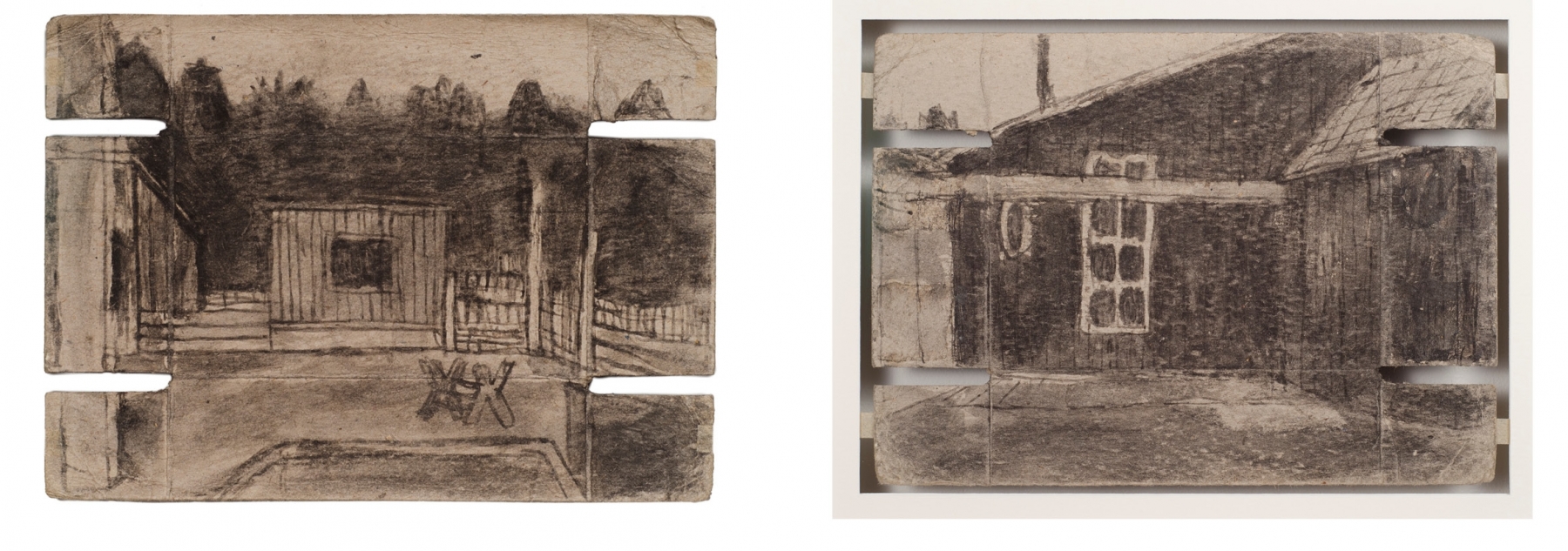 James Castle,&amp;nbsp;Untitled (Shed with sawhorse/shed), n.d.;&amp;nbsp;soot and saliva on found paper,&amp;nbsp;5 1/2h x 7 3/8w in/&amp;nbsp;13.97h x 18.73w cm