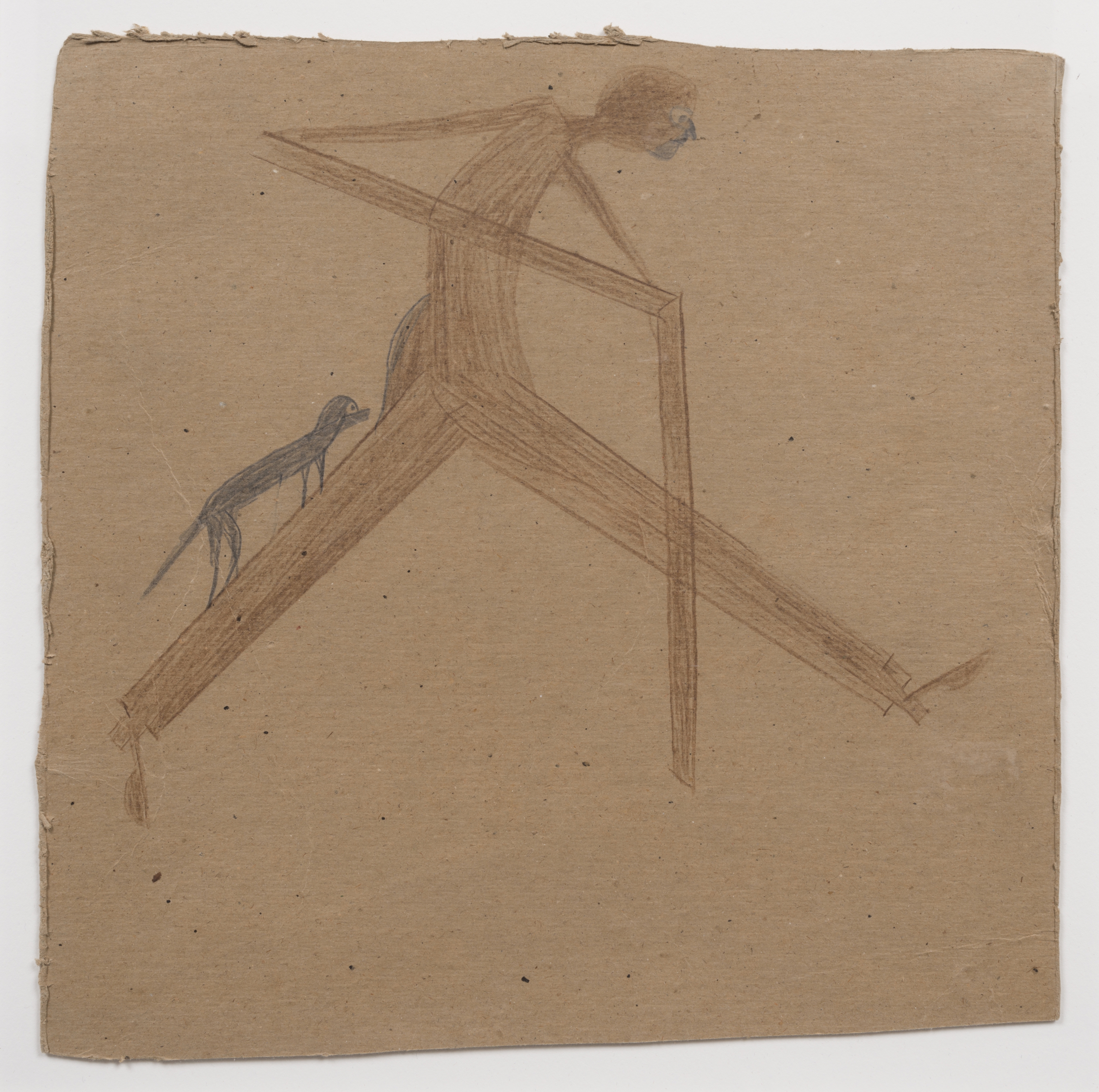 Bill Traylor,&nbsp;Man Walking Dog, 1939&ndash;42;&nbsp;colored pencil on cardboard,&nbsp;12h x 12w in/&nbsp;30.48h x 30.48w cm

Inquire